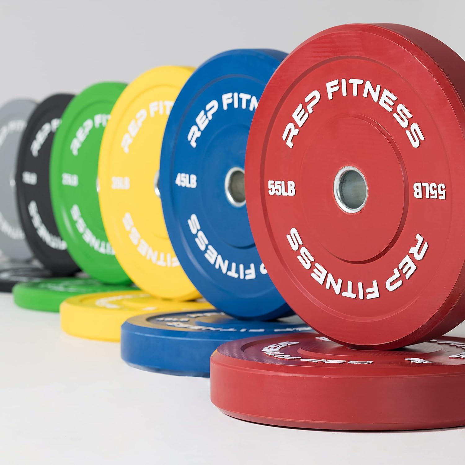 imageREP Fitness Color Bumper Plates ColorCoded Low Odor Rubber Olympic Plates for Strength Conditioning and WeightliftingC 25lb Green Pair