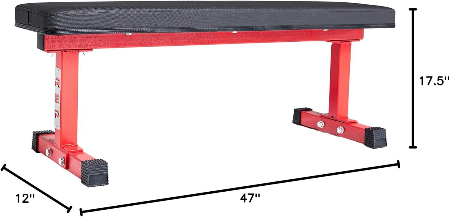 imageREP Fitness Flat Weight Bench Heavy Duty Workout Bench For Home Gym Folding Fitness Equipment For Strength Training Adjustable Utility Platform For Dumbbells Barbell Lifting And Core ExercisesRed