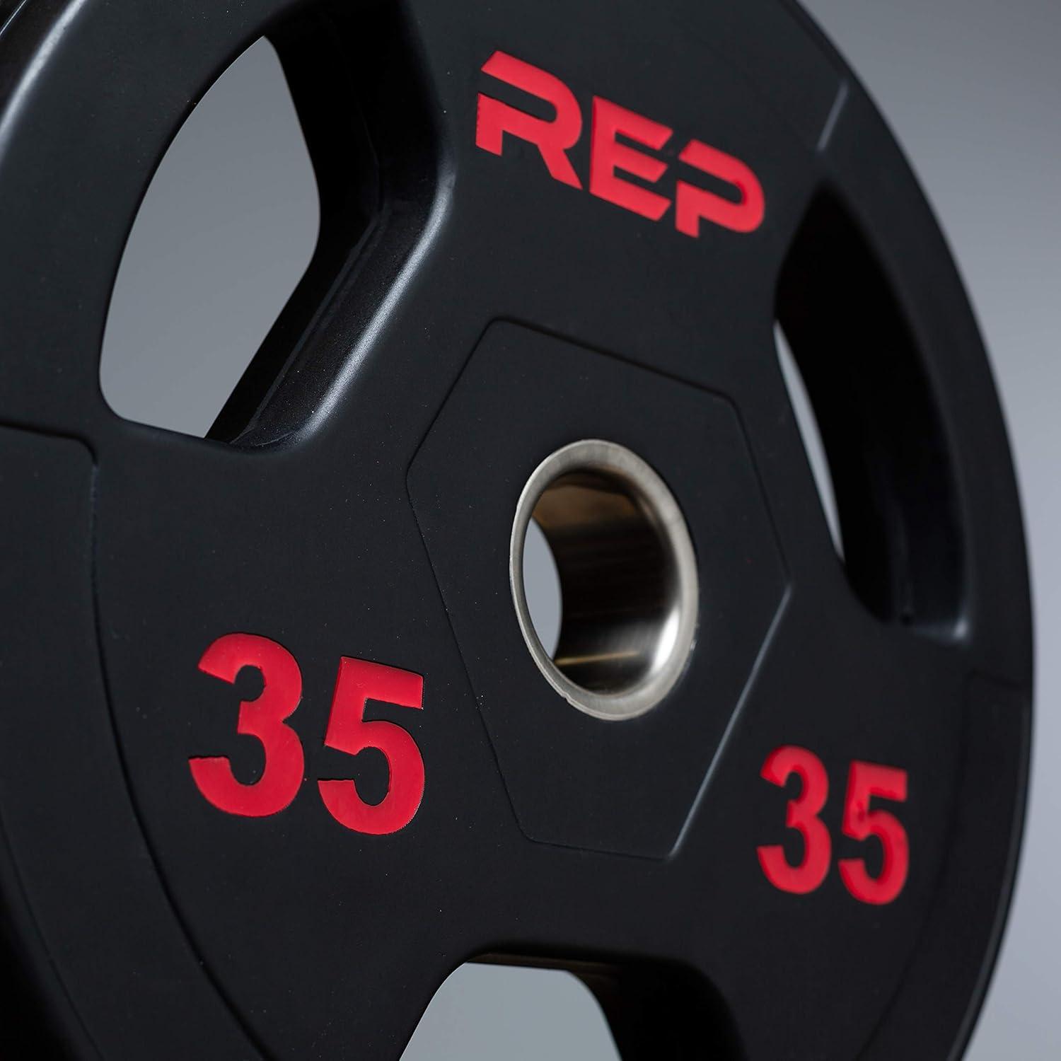 imageREP Fitness Rubber Coated Olympic Plates Updated Design TriGrip Olympic Barbell Weights Sold in Pairs and SetsL 135lb Set