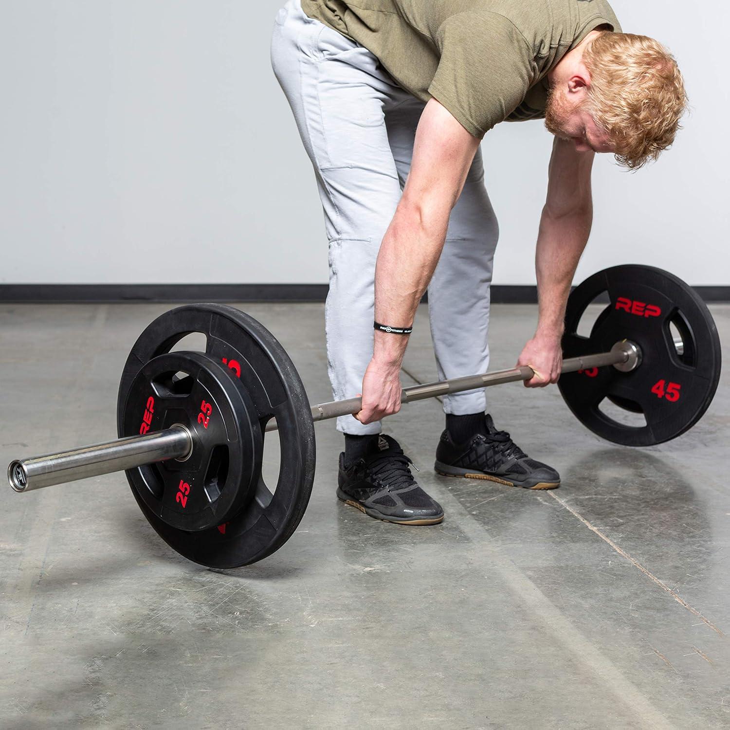 imageREP Fitness Rubber Coated Olympic Plates Updated Design TriGrip Olympic Barbell Weights Sold in Pairs and SetsL 135lb Set