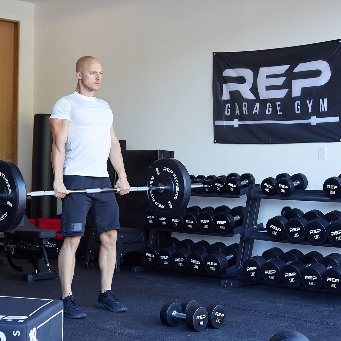 imageREP Fitness Urethane Coated Round Dumbbells 5 to 100 lbs Singles or Pairs With or Without Rack Steel Core Rubber Encased Chrome Handles Professional Weights for Home Gym Strength Training5100 lb set with 3 Tier Rack