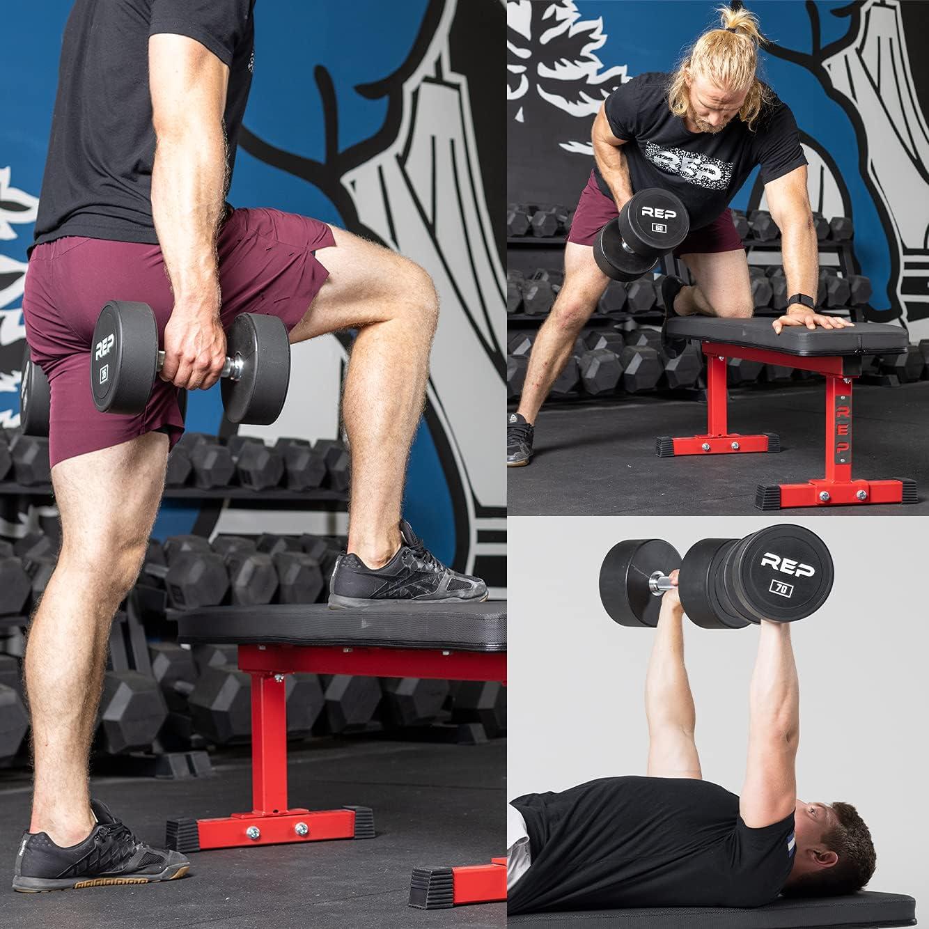 imageREP Fitness Urethane Coated Round Dumbbells 5 to 100 lbs Singles or Pairs With or Without Rack Steel Core Rubber Encased Chrome Handles Professional Weights for Home Gym Strength Training5100 lb set with 3 Tier Rack