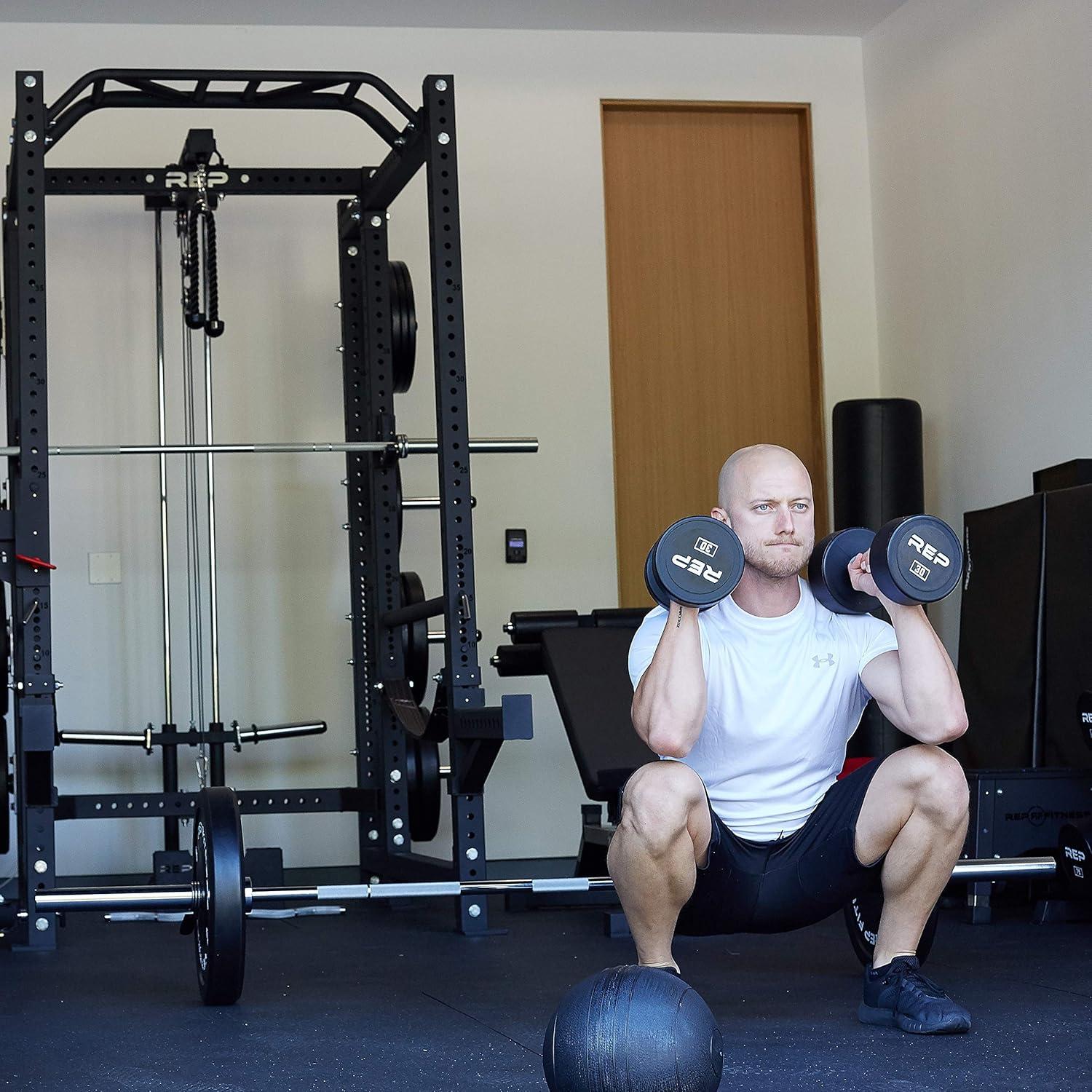 imageREP Fitness Urethane Coated Round Dumbbells 5 to 100 lbs Singles or Pairs With or Without Rack Steel Core Rubber Encased Chrome Handles Professional Weights for Home Gym Strength Training5575 lb set