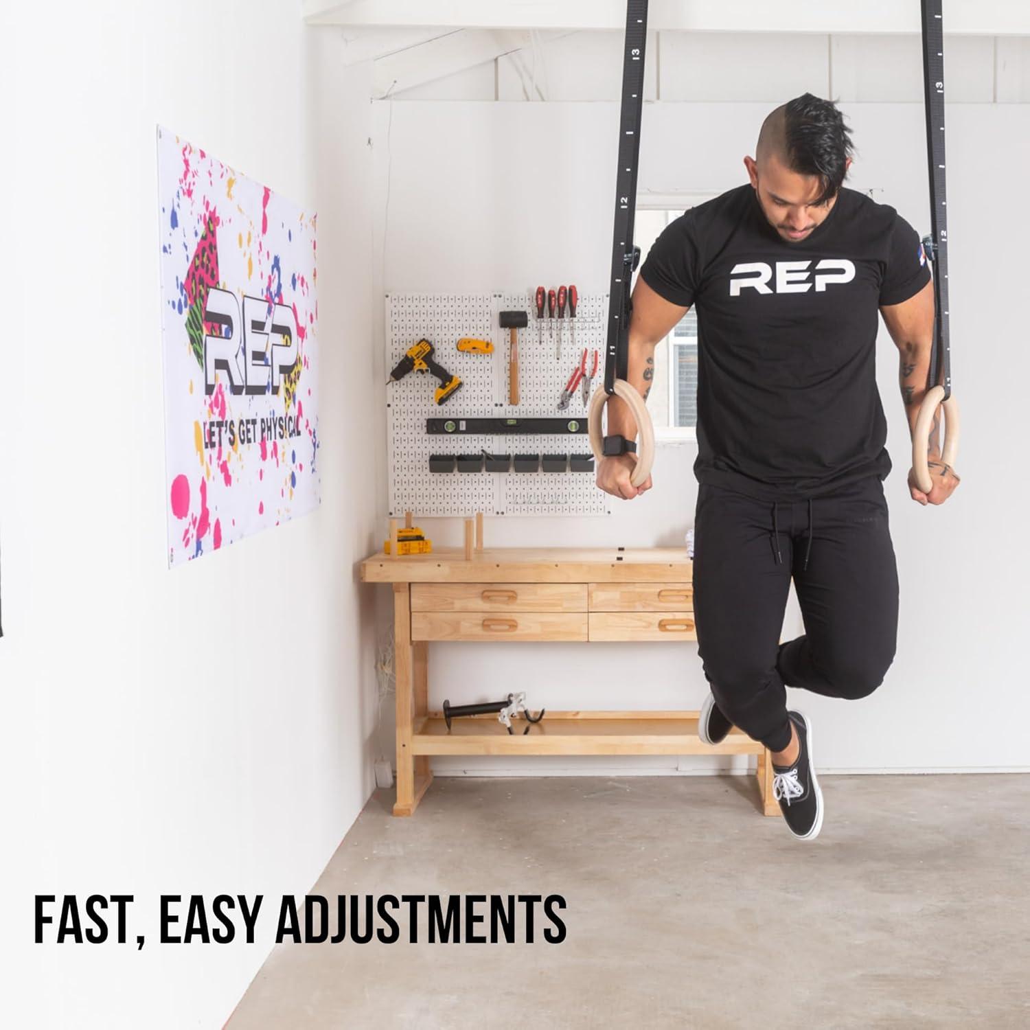 imageREP Fitness Wood Gymnastic Rings with Numbered Heavy Duty Adjustable Straps Perfect for CrossTraining Workouts Gymnastics and Conditioning111