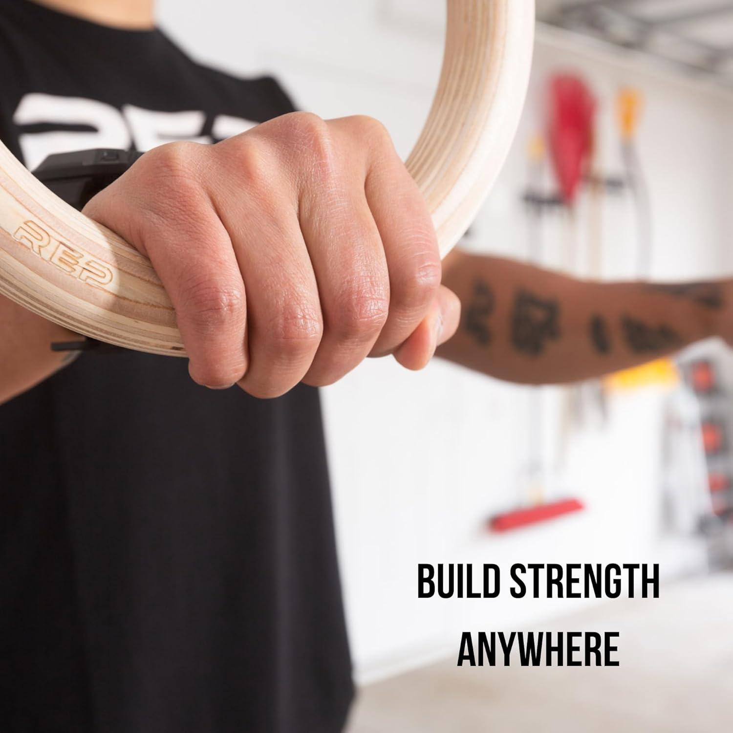 imageREP Fitness Wood Gymnastic Rings with Numbered Heavy Duty Adjustable Straps Perfect for CrossTraining Workouts Gymnastics and Conditioning125