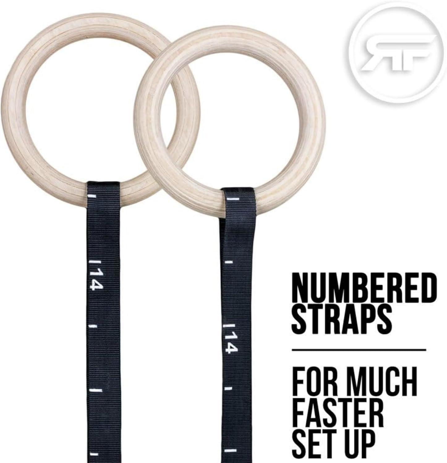 imageREP Fitness Wood Gymnastic Rings with Numbered Heavy Duty Adjustable Straps Perfect for CrossTraining Workouts Gymnastics and Conditioning125