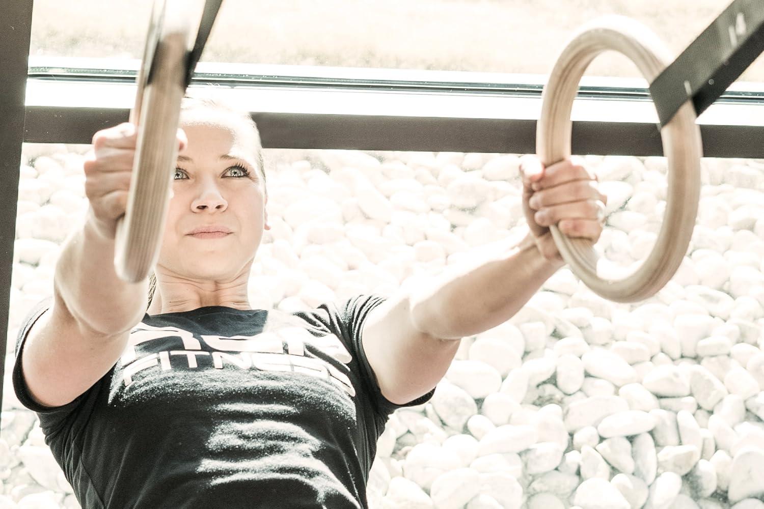 imageREP Fitness Wood Gymnastic Rings with Numbered Heavy Duty Adjustable Straps Perfect for CrossTraining Workouts Gymnastics and Conditioning125