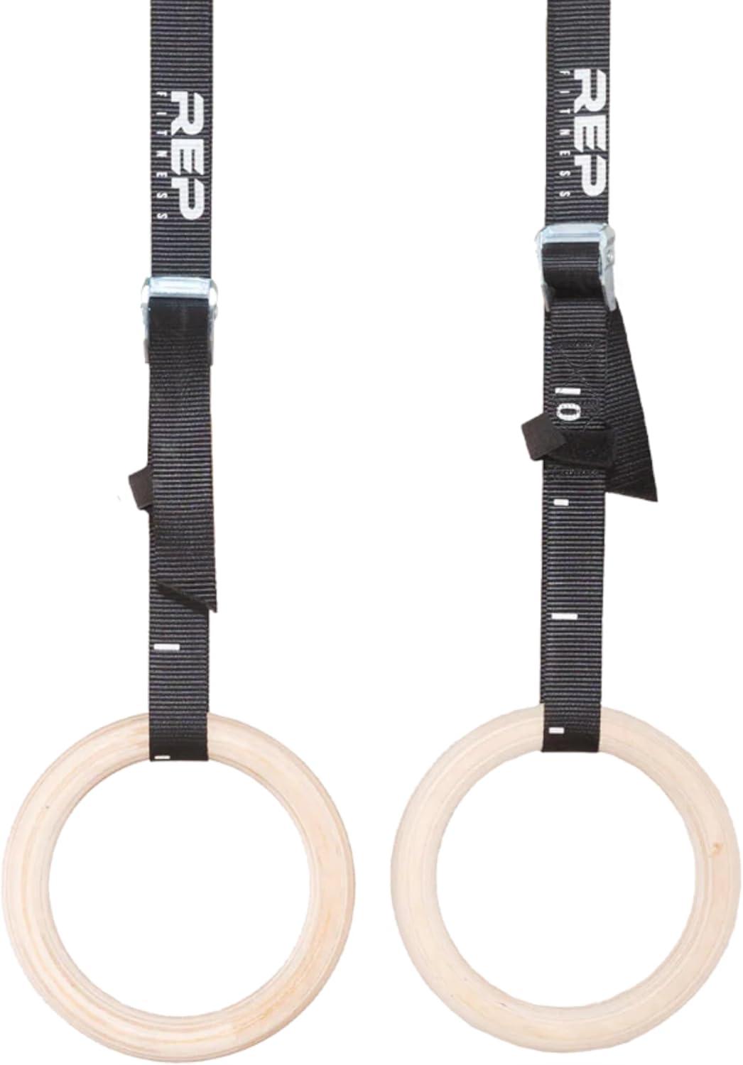 imageREP Fitness Wood Gymnastic Rings with Numbered Heavy Duty Adjustable Straps Perfect for CrossTraining Workouts Gymnastics and Conditioning125