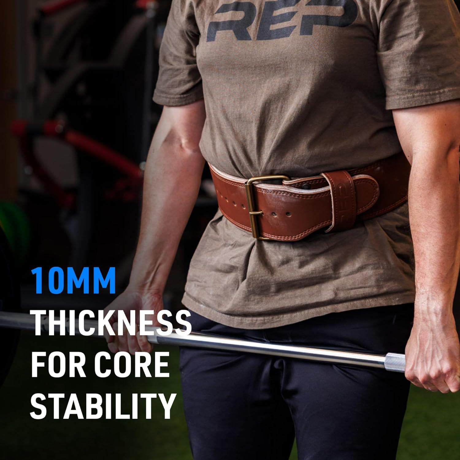 imageREP Leather Lined Weightlifting Belt 10mm Powerlifting Support Belt for Squats Deadlifts Gym Training IPF Compliant Adjustable Buckle Back Brace for Men and WomenBlack