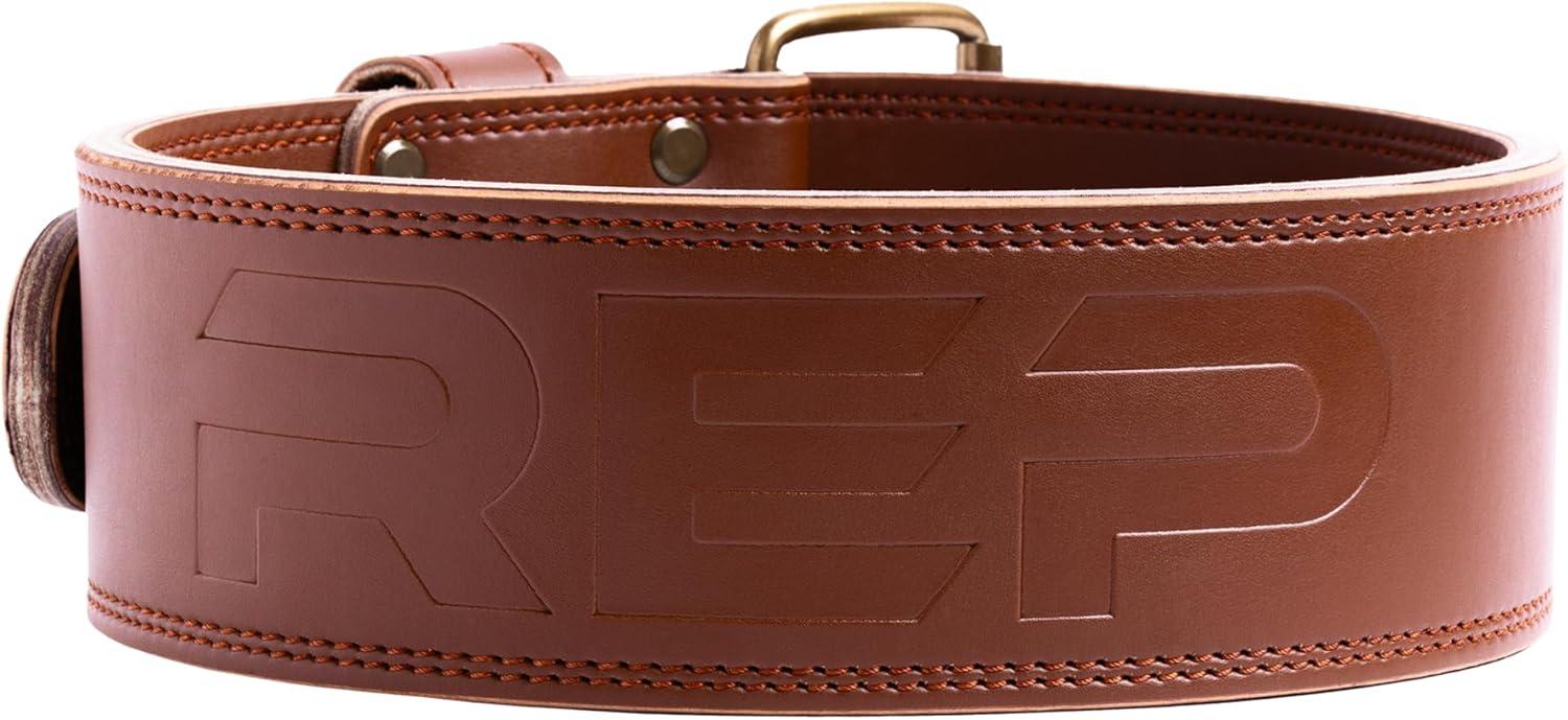 imageREP Leather Lined Weightlifting Belt 10mm Powerlifting Support Belt for Squats Deadlifts Gym Training IPF Compliant Adjustable Buckle Back Brace for Men and WomenBrown