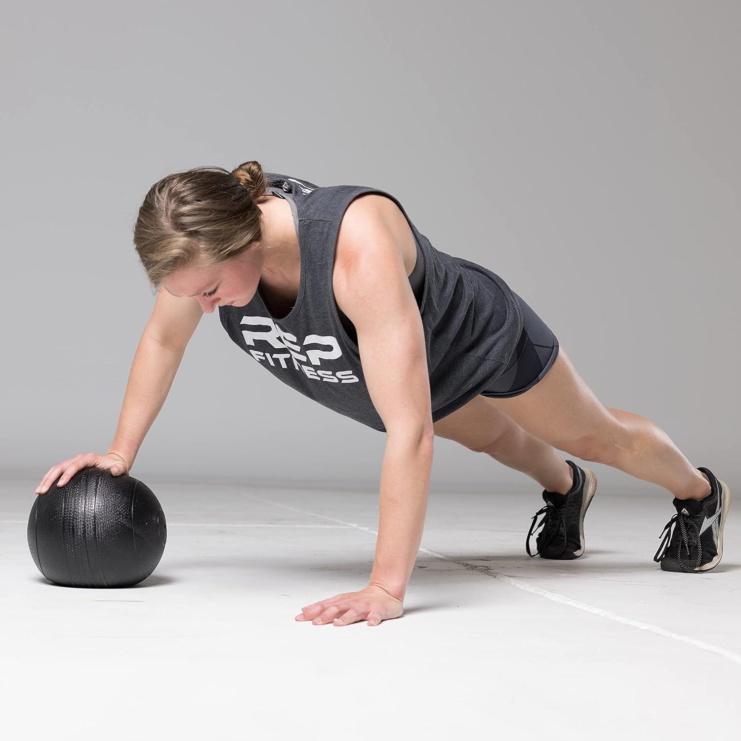 imageREP Weighted Slam Balls 5 to 70 lb Options Exercise and Fitness Balls for Strength Training Soft Rubber Grip NonBounce Medicine Ball Cross Fit Home Gym Fitness and Core Workouts Black50 Pounds