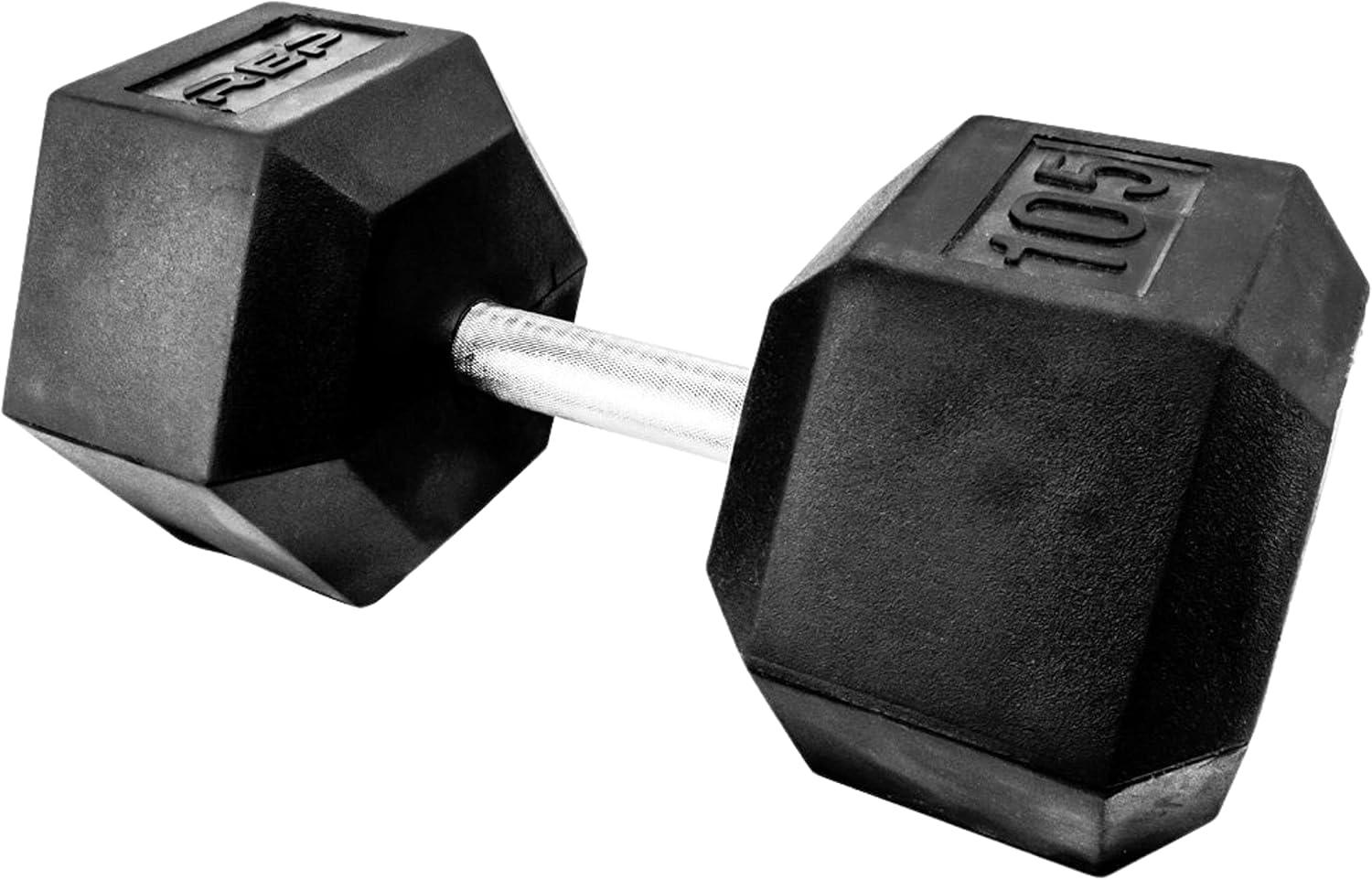 imageRep Fitness Rubber Hex Dumbbells Singles 55LB and Pairs 5LB 50LB Low Odor Fully Knurled Handle105 LB SINGLE DB