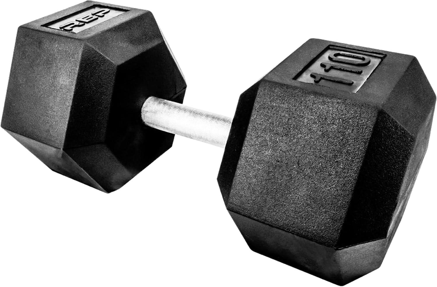 imageRep Fitness Rubber Hex Dumbbells Singles 55LB and Pairs 5LB 50LB Low Odor Fully Knurled Handle110 LB SINGLE DB