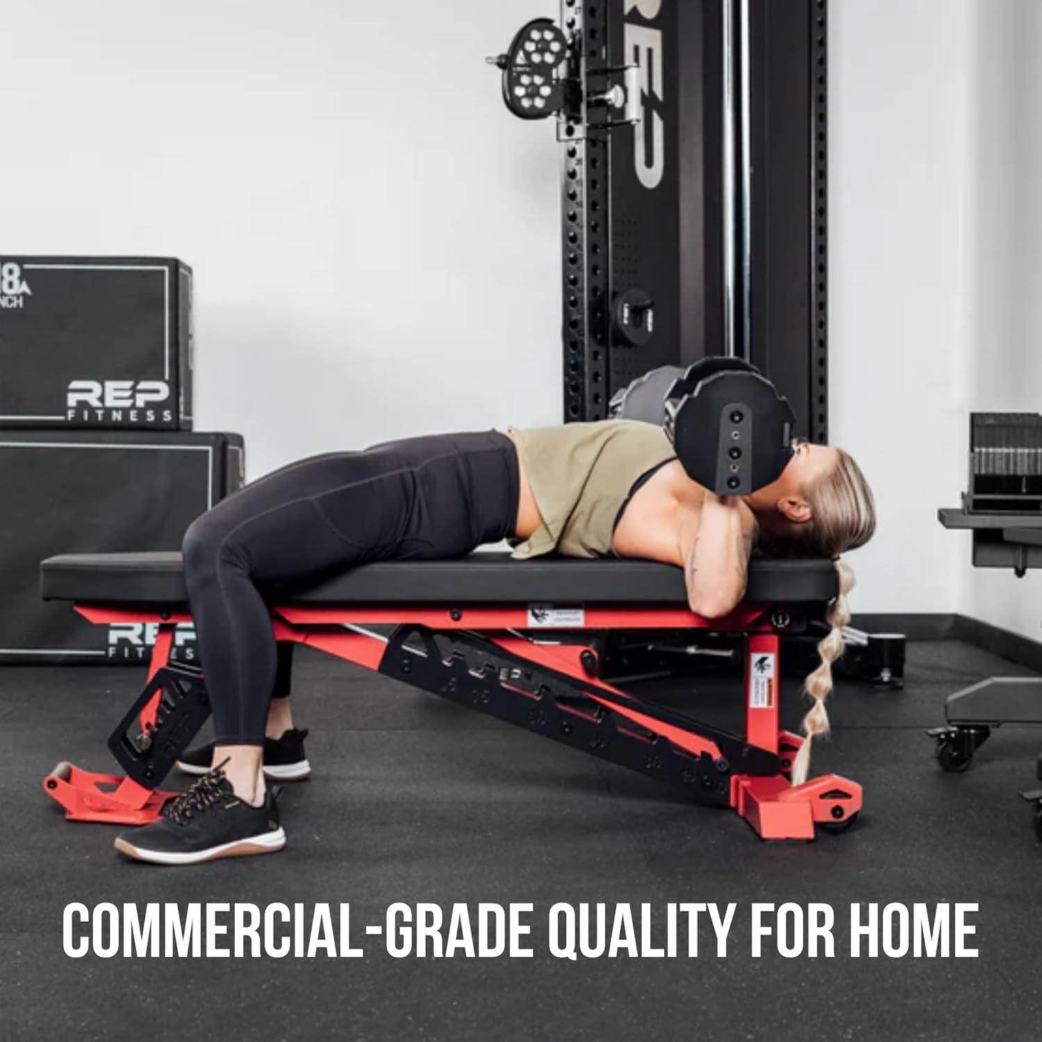 imageRep Nighthawk Adjustable Weight Bench Home Gym Incline Decline Flat Workout Bench Heavy Duty Fitness and Strength Training Equipment Foldable Space Saving DesignBlack Metallic