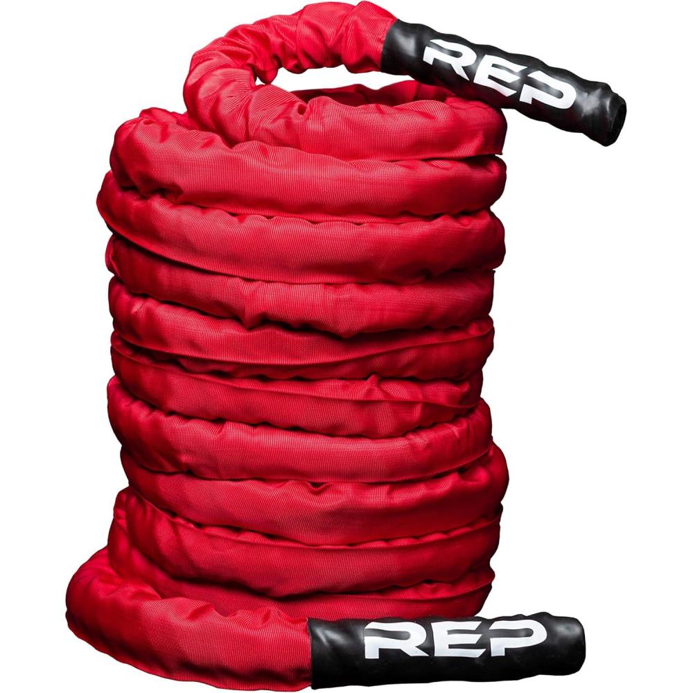 imageREP Battle Ropes  PolyDacron Battle Rope for Strength and Conditioning Workouts  15quot and 2quot Diameter 30ft 40ft 50ft Lengths with Optional Cover SleeveRed with Sleeve