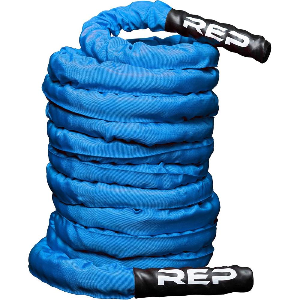 imageREP Battle Ropes  PolyDacron Battle Rope for Strength and Conditioning Workouts  15quot and 2quot Diameter 30ft 40ft 50ft Lengths with Optional Cover SleeveBlue With Sleeve