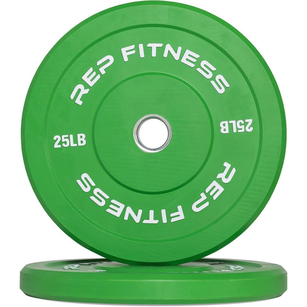 imageREP Fitness Color Bumper Plates  ColorCoded Low Odor Rubber Olympic Plates for Strength Conditioning and WeightliftingC 25lb Green Pair
