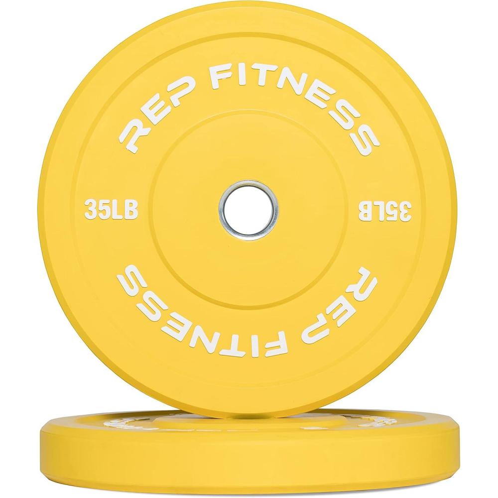 imageREP Fitness Color Bumper Plates  ColorCoded Low Odor Rubber Olympic Plates for Strength Conditioning and WeightliftingD 35lb Yellow Pair