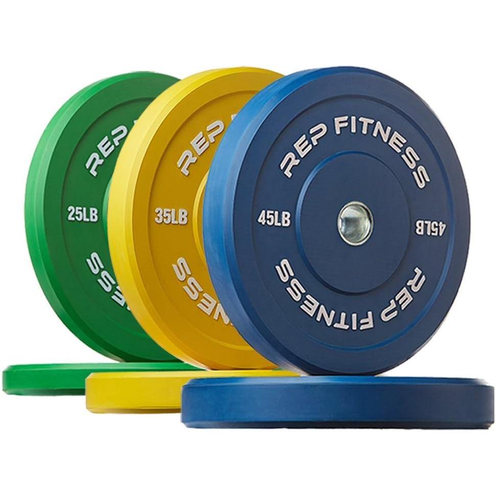 imageREP Fitness Color Bumper Plates  ColorCoded Low Odor Rubber Olympic Plates for Strength Conditioning and WeightliftingH 210lb Color Set
