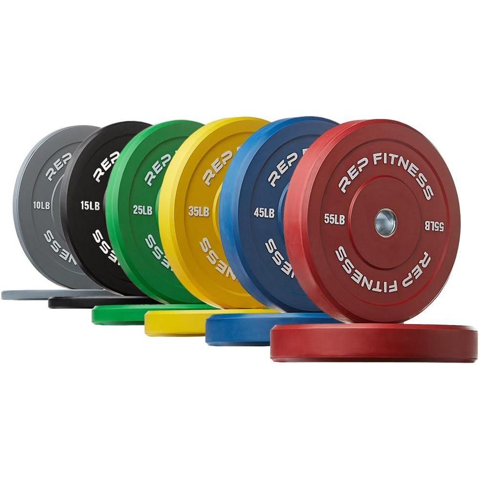 imageREP Fitness Color Bumper Plates  ColorCoded Low Odor Rubber Olympic Plates for Strength Conditioning and WeightliftingK 370lb Color Set