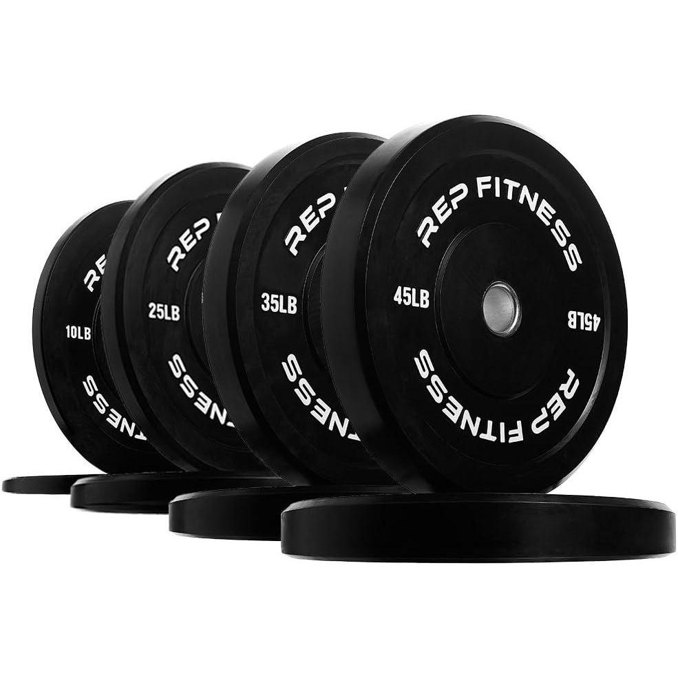 imageREP Fitness Rubber Bumper Plates 5Lb to 370 lb Set Pairs Olympic Standard Weights Shock Absorbing Low Bounce Design For Home Gyms Fitness Centers Strength Workouts Barbell Use230 LB Set