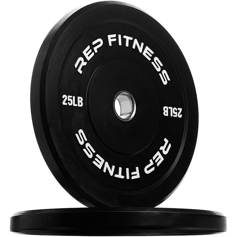 imageREP Fitness Rubber Bumper Plates 5Lb to 370 lb Set Pairs Olympic Standard Weights Shock Absorbing Low Bounce Design For Home Gyms Fitness Centers Strength Workouts Barbell Use25 LB Pair