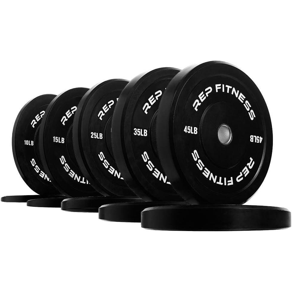 imageREP Fitness Rubber Bumper Plates 5Lb to 370 lb Set Pairs Olympic Standard Weights Shock Absorbing Low Bounce Design For Home Gyms Fitness Centers Strength Workouts Barbell Use260 LB Set