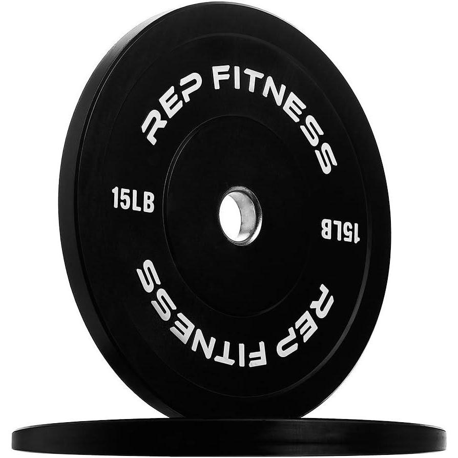 imageREP Fitness Rubber Bumper Plates 5Lb to 370 lb Set Pairs Olympic Standard Weights Shock Absorbing Low Bounce Design For Home Gyms Fitness Centers Strength Workouts Barbell Use15 LB Pair