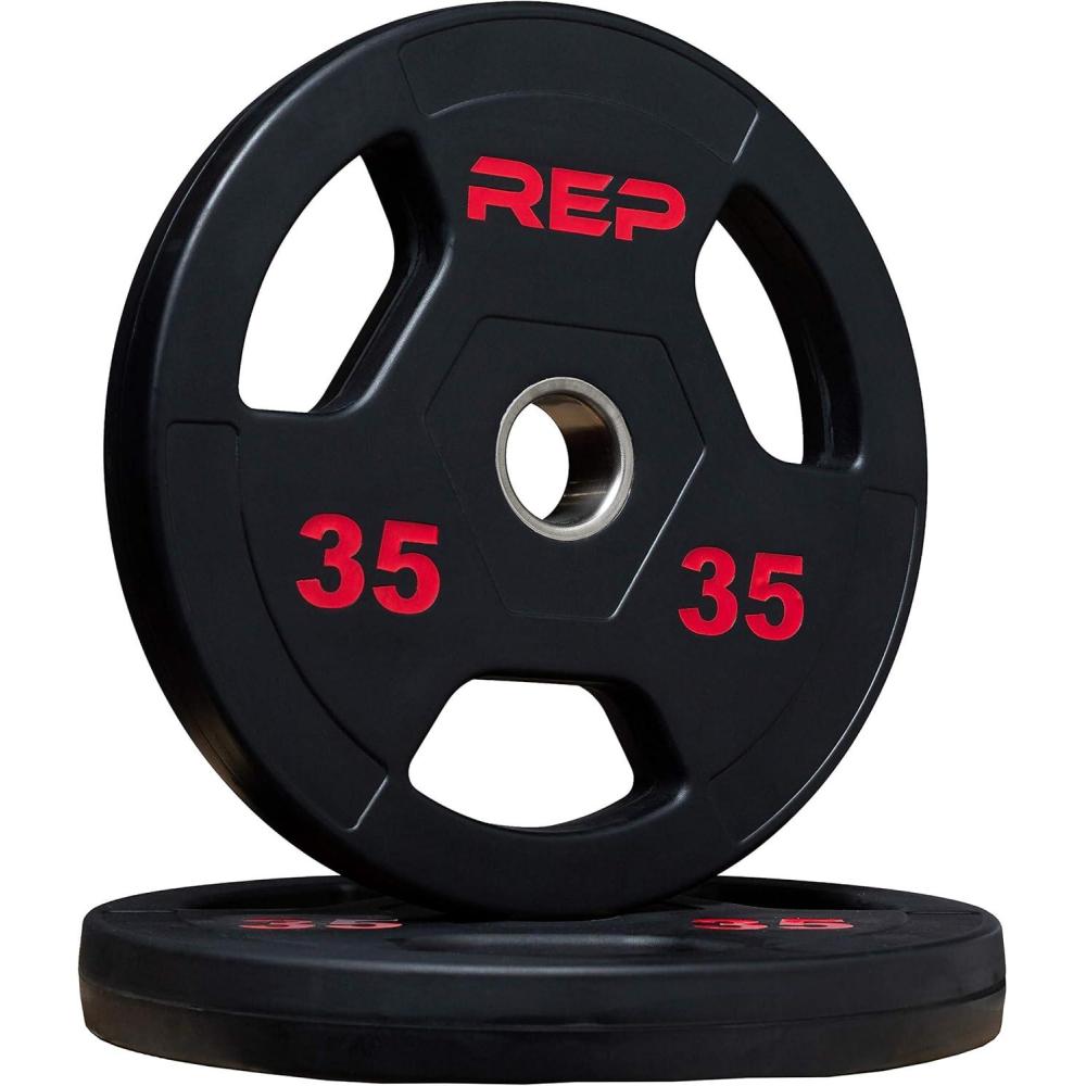 imageREP Fitness Rubber Coated Olympic Plates Updated Design TriGrip Olympic Barbell Weights Sold in Pairs and SetsE 35lb Pair