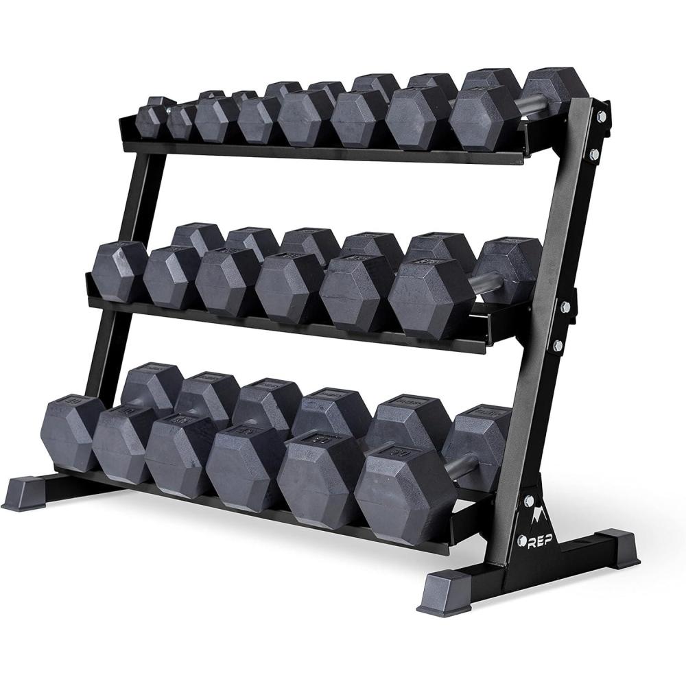 imageREP Fitness Rubber Hex Dumbbell Set Adjustable Weight Pairs Home Gym Equipment Strength Training For Men Women Black Coated Grips Workout Rack Storage Optional Heavy Lb Free Weights550 lb set Black rack