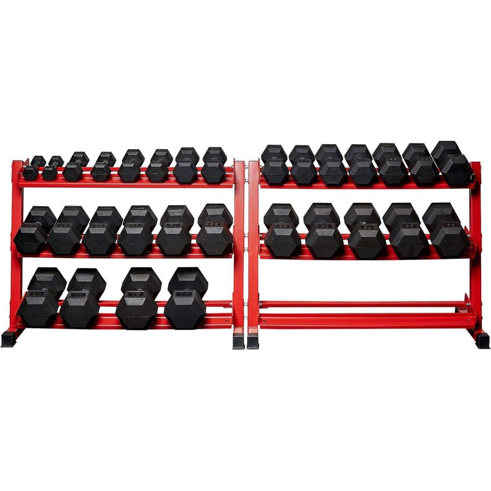 imageREP Fitness Rubber Hex Dumbbell Set Adjustable Weight Pairs Home Gym Equipment Strength Training For Men Women Black Coated Grips Workout Rack Storage Optional Heavy Lb Free Weights575 lb set Red racks