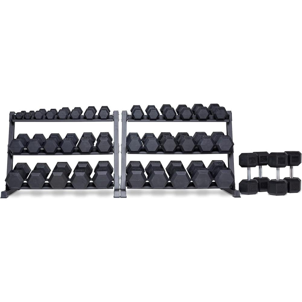 imageREP Fitness Rubber Hex Dumbbell Set Adjustable Weight Pairs Home Gym Equipment Strength Training For Men Women Black Coated Grips Workout Rack Storage Optional Heavy Lb Free Weights5100 lb set Black racks