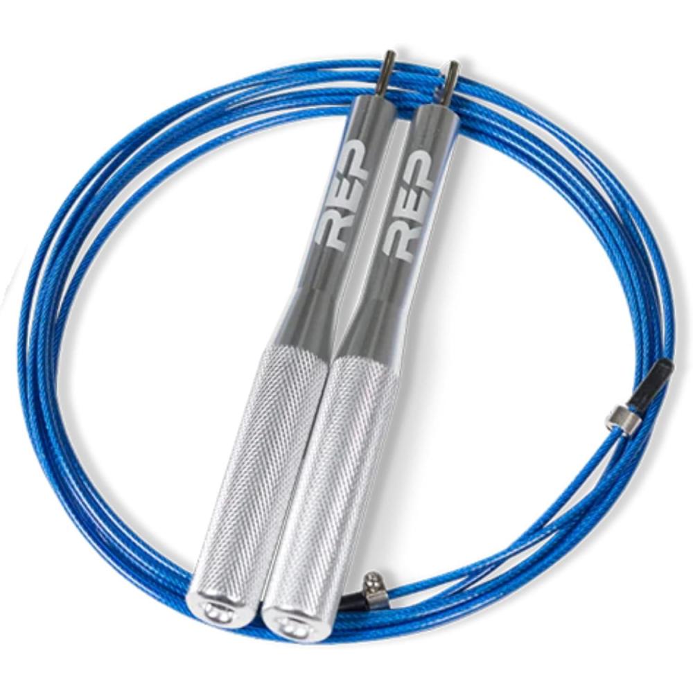 imageREP Fitness Speed Ropes  Adjustable Competition and Cable Speed Ropes for Conditioning and Double UndersB SilverHandles