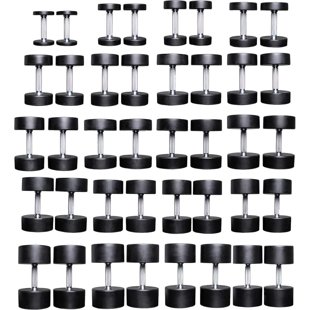 imageREP Fitness Urethane Coated Round Dumbbells 5 to 100 lbs Singles or Pairs With or Without Rack Steel Core Rubber Encased Chrome Handles Professional Weights for Home Gym Strength Training5100 lb set
