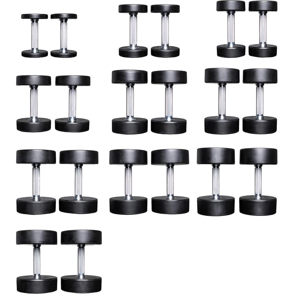 imageREP Fitness Urethane Coated Round Dumbbells 5 to 100 lbs Singles or Pairs With or Without Rack Steel Core Rubber Encased Chrome Handles Professional Weights for Home Gym Strength Training550 lb set