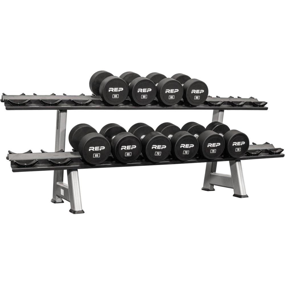 imageREP Fitness Urethane Coated Round Dumbbells 5 to 100 lbs Singles or Pairs With or Without Rack Steel Core Rubber Encased Chrome Handles Professional Weights for Home Gym Strength Training5575 lb set