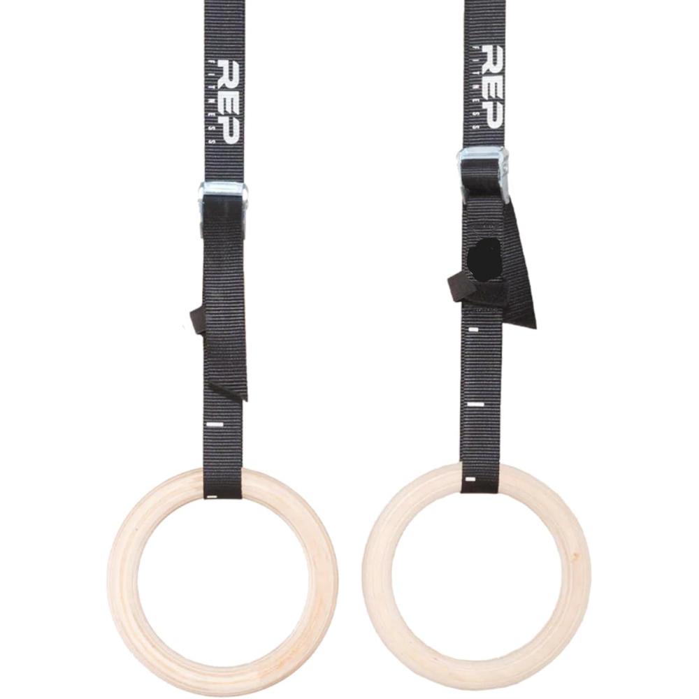 imageREP Fitness Wood Gymnastic Rings with Numbered Heavy Duty Adjustable Straps Perfect for CrossTraining Workouts Gymnastics and Conditioning125