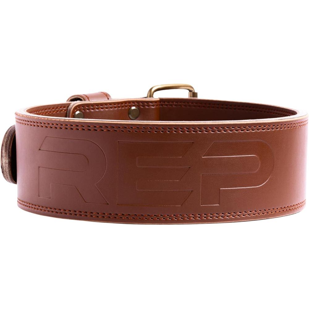 imageREP Leather Lined Weightlifting Belt 10mm Powerlifting Support Belt for Squats Deadlifts Gym Training IPF Compliant Adjustable Buckle Back Brace for Men and WomenBrown