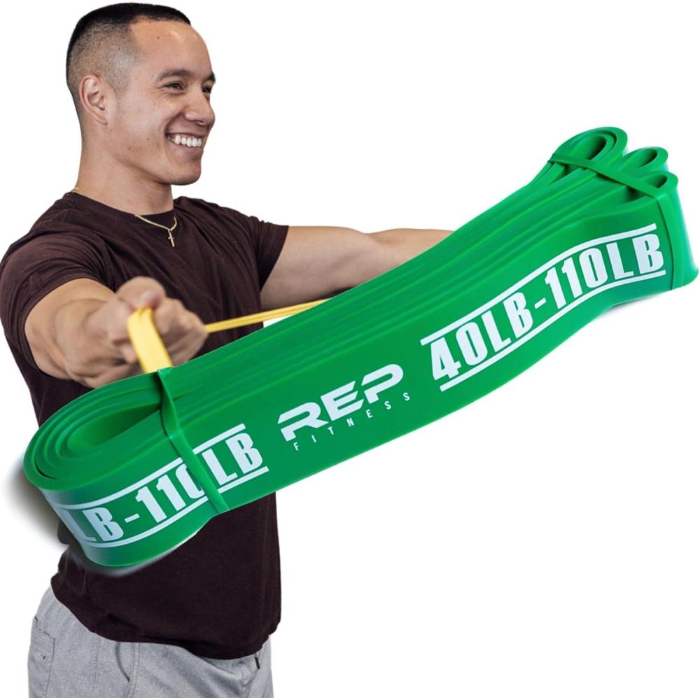 imageRep Fitness PullUp Bands Assisted Pullup and Resistance Stretch Bands for Strength and Conditioning Weightlifting Gymnastics Mobility and PowerLifting Sold as Single Bands or SetsE Green 175in wide 50125 lbs