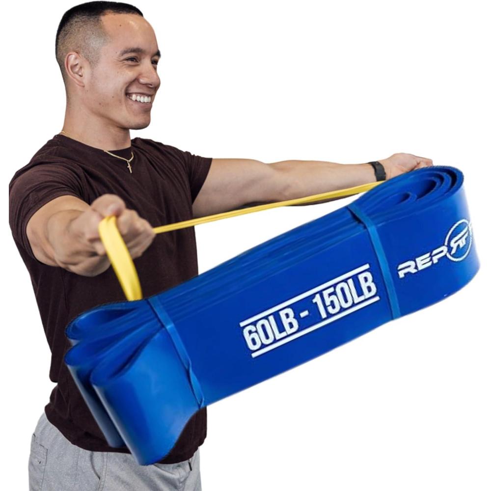 imageRep Fitness PullUp Bands Assisted Pullup and Resistance Stretch Bands for Strength and Conditioning Weightlifting Gymnastics Mobility and PowerLifting Sold as Single Bands or SetsF Blue 25in wide 60150 lbs