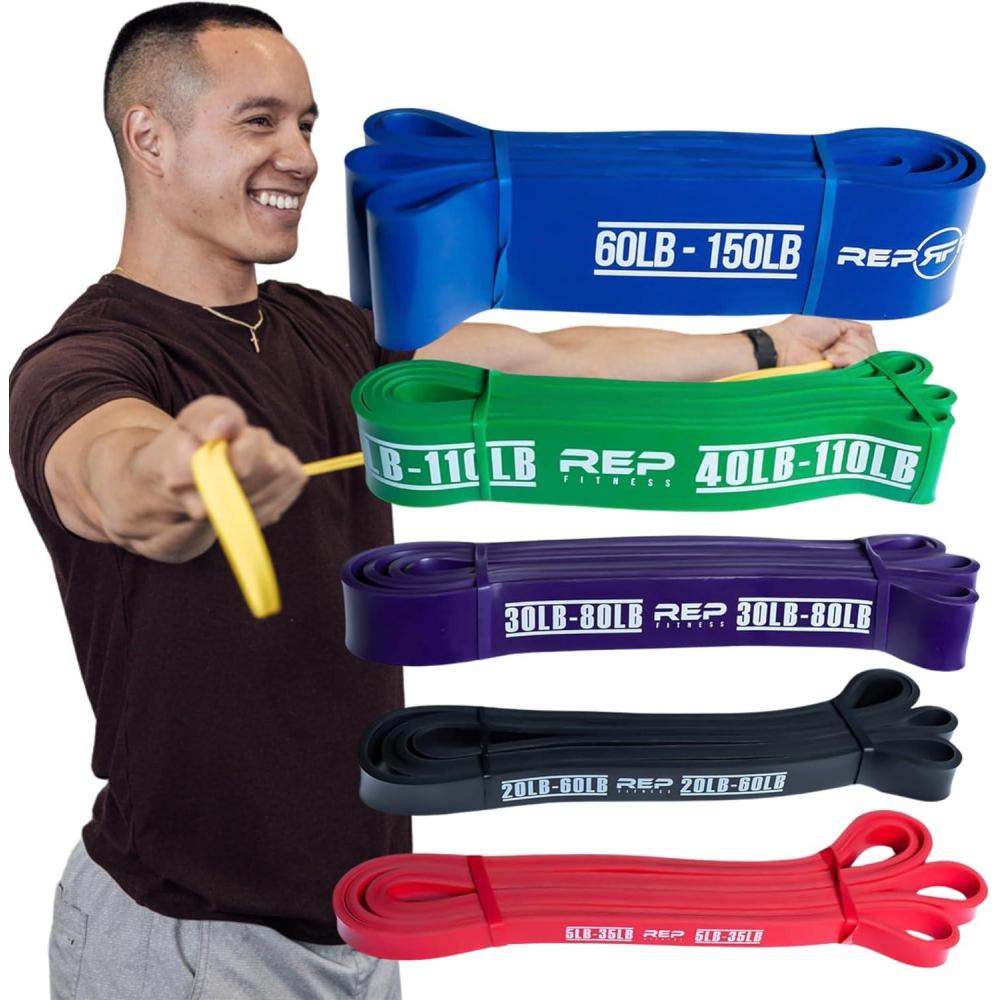 imageRep Fitness PullUp Bands Assisted Pullup and Resistance Stretch Bands for Strength and Conditioning Weightlifting Gymnastics Mobility and PowerLifting Sold as Single Bands or SetsH Bundle 1 Red Black Purple Green Blue