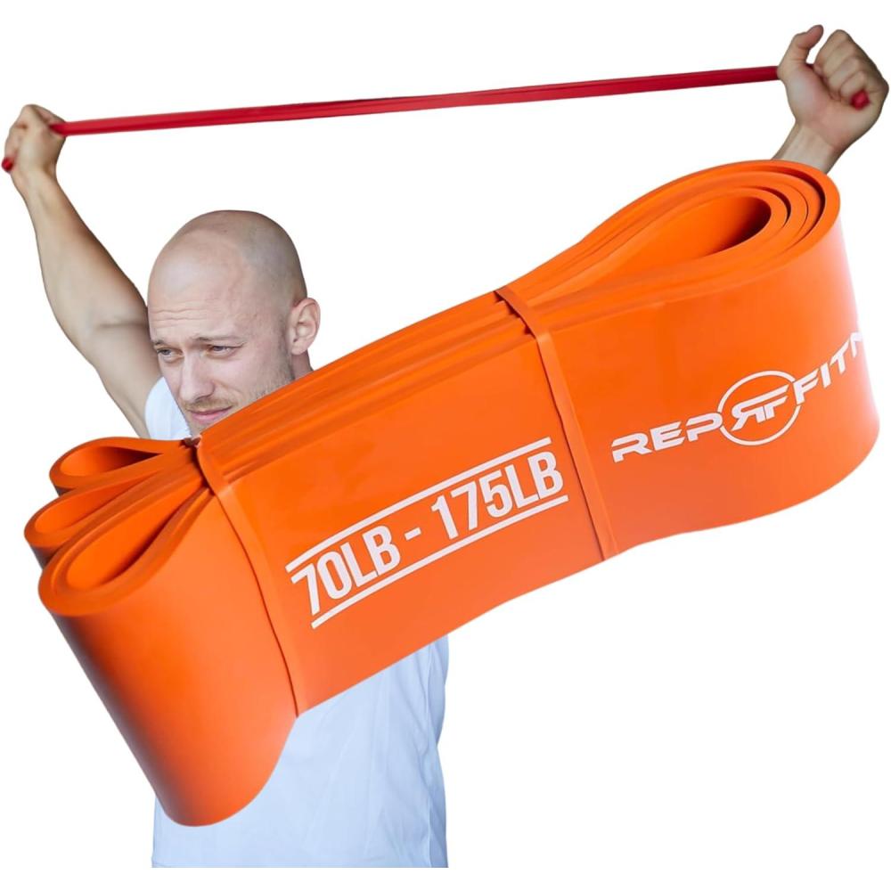 imageRep Fitness PullUp Bands Assisted Pullup and Resistance Stretch Bands for Strength and Conditioning Weightlifting Gymnastics Mobility and PowerLifting Sold as Single Bands or SetsG Orange 325in wide 70175 lbs