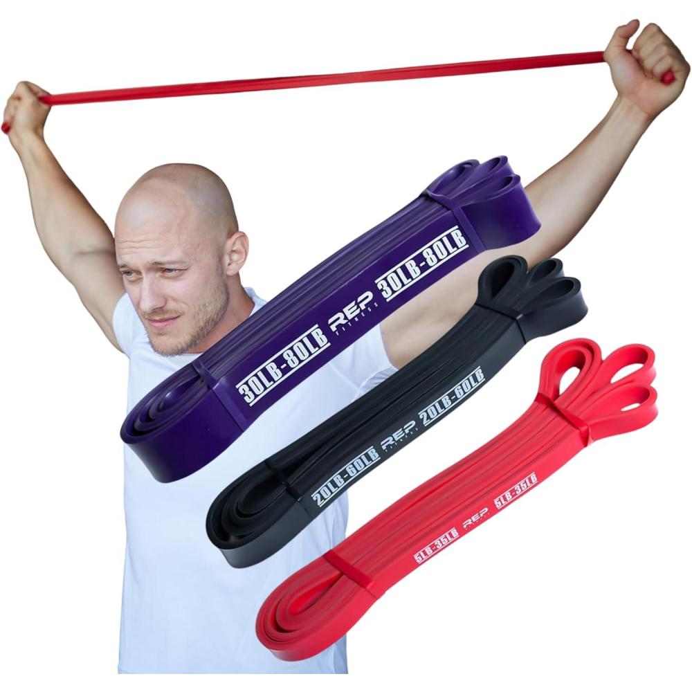 imageRep Fitness PullUp Bands  Assisted Pullup and Resistance Stretch Bands for Strength and Conditioning Weightlifting Gymnastics Mobility and PowerLifting  Sold as Single Bands or SetsJ Bundle 3 Red  Black  Purple