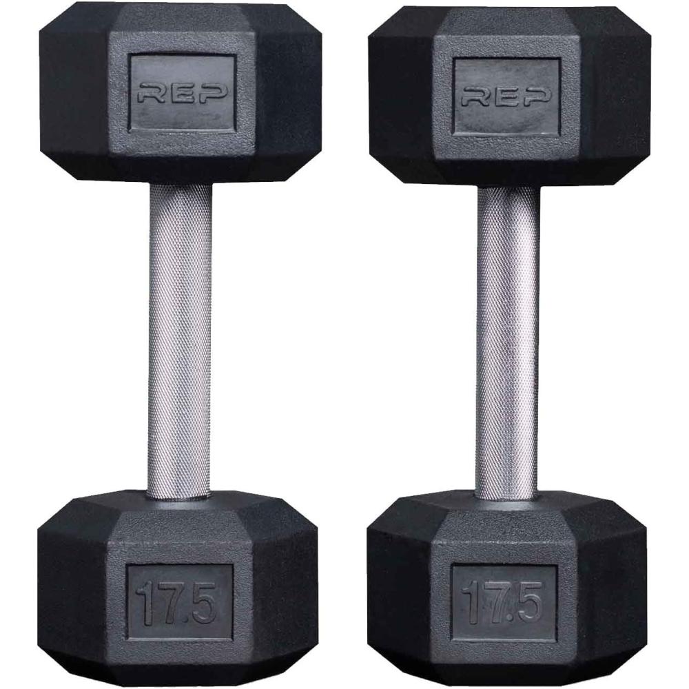 imageRep Fitness Rubber Hex Dumbbells Singles 55LB and Pairs 5LB 50LB Low Odor Fully Knurled Handle175 LB Pair
