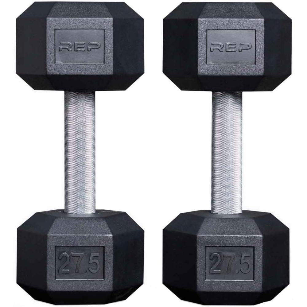 imageRep Fitness Rubber Hex Dumbbells Singles 55LB and Pairs 5LB 50LB Low Odor Fully Knurled Handle275 LB Pair