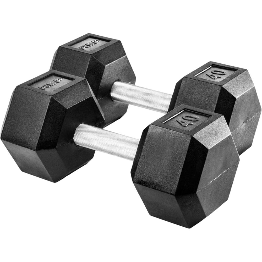 imageRep Fitness Rubber Hex Dumbbells Singles 55LB and Pairs 5LB 50LB Low Odor Fully Knurled Handle40 LB Pair