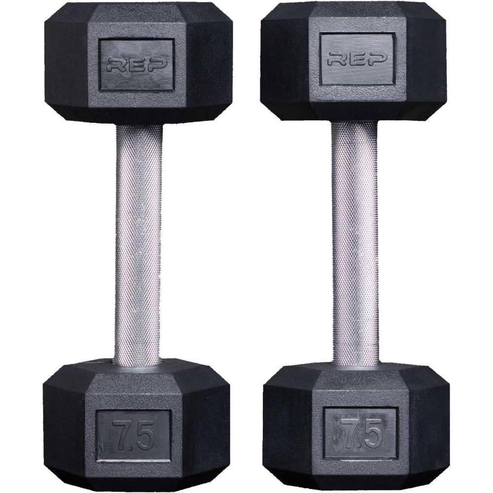 imageRep Fitness Rubber Hex Dumbbells Singles 55LB and Pairs 5LB 50LB Low Odor Fully Knurled Handle75 LB Pair