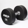 REP Fitness Urethane Coated Round Dumbbells, 5 to 100 lbs, Singles or Pairs, With or Without Rack, Steel Core, Rubber Encased, Chrome Handles, Professional Weights for Home Gym Strength Training(50 lb Pair)