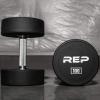 REP Fitness Urethane Coated Round Dumbbells, 5 to 100 lbs, Singles or Pairs, With or Without Rack, Steel Core, Rubber Encased, Chrome Handles, Professional Weights for Home Gym Strength Training(5-100 lb set with 3 Tier Rack)