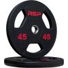REP Fitness Rubber Coated Olympic Plates, Updated Design – Tri-Grip Olympic Barbell Weights – Sold in Pairs and Sets…(F: 45lb Pair)